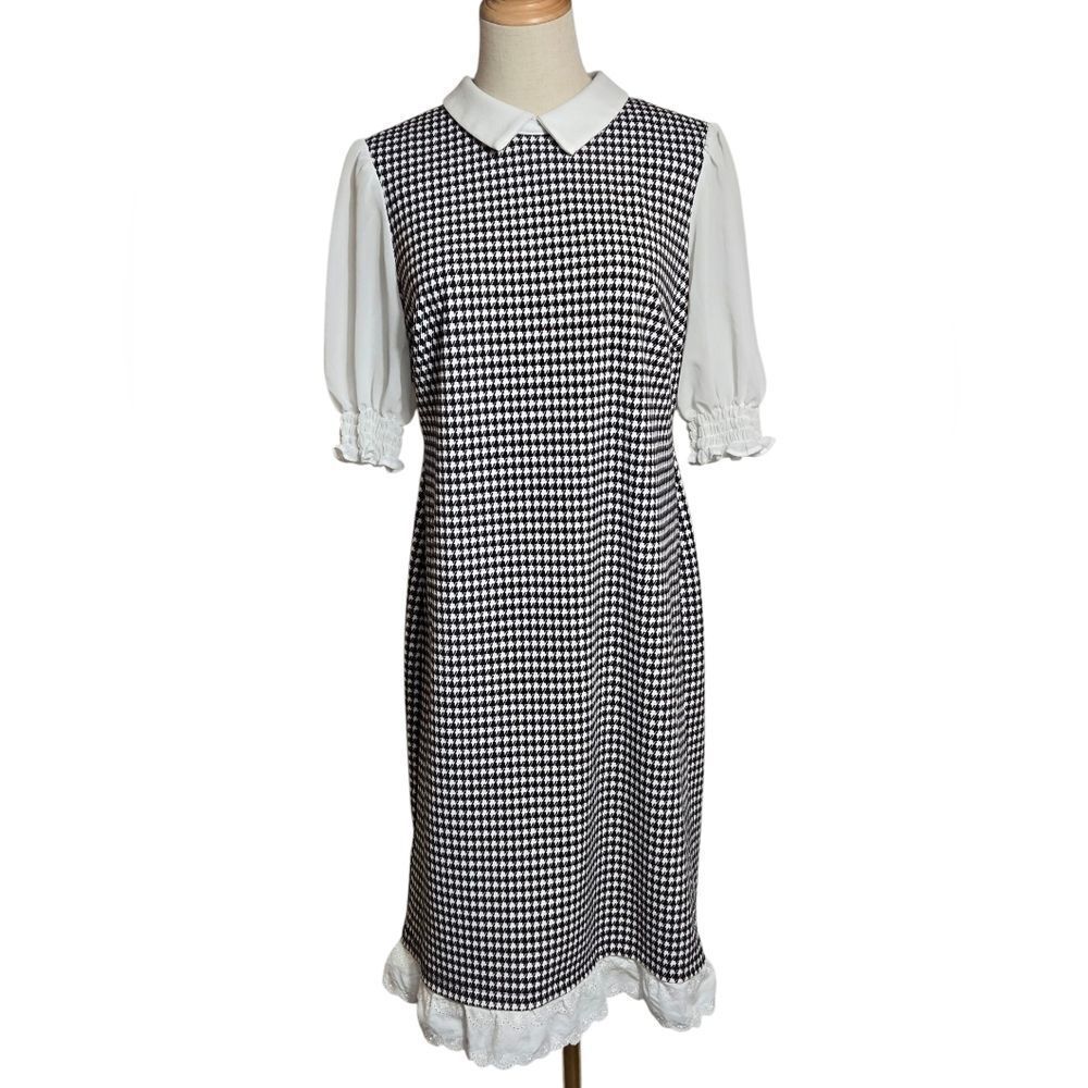 Shelby & Palmer Black and White Houndstooth Long Sleeve Dress